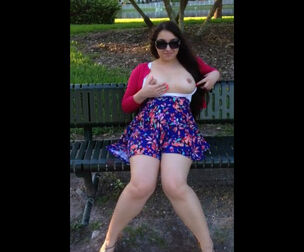 Obese Franch gal showcasing titties and cunny on a bench in