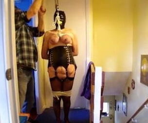Gagged with an increment of blindfolded hoisted at the end